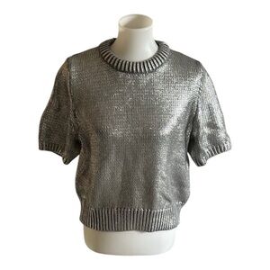 Silver Ribbed Crew Neck Sequin Sweatshirt